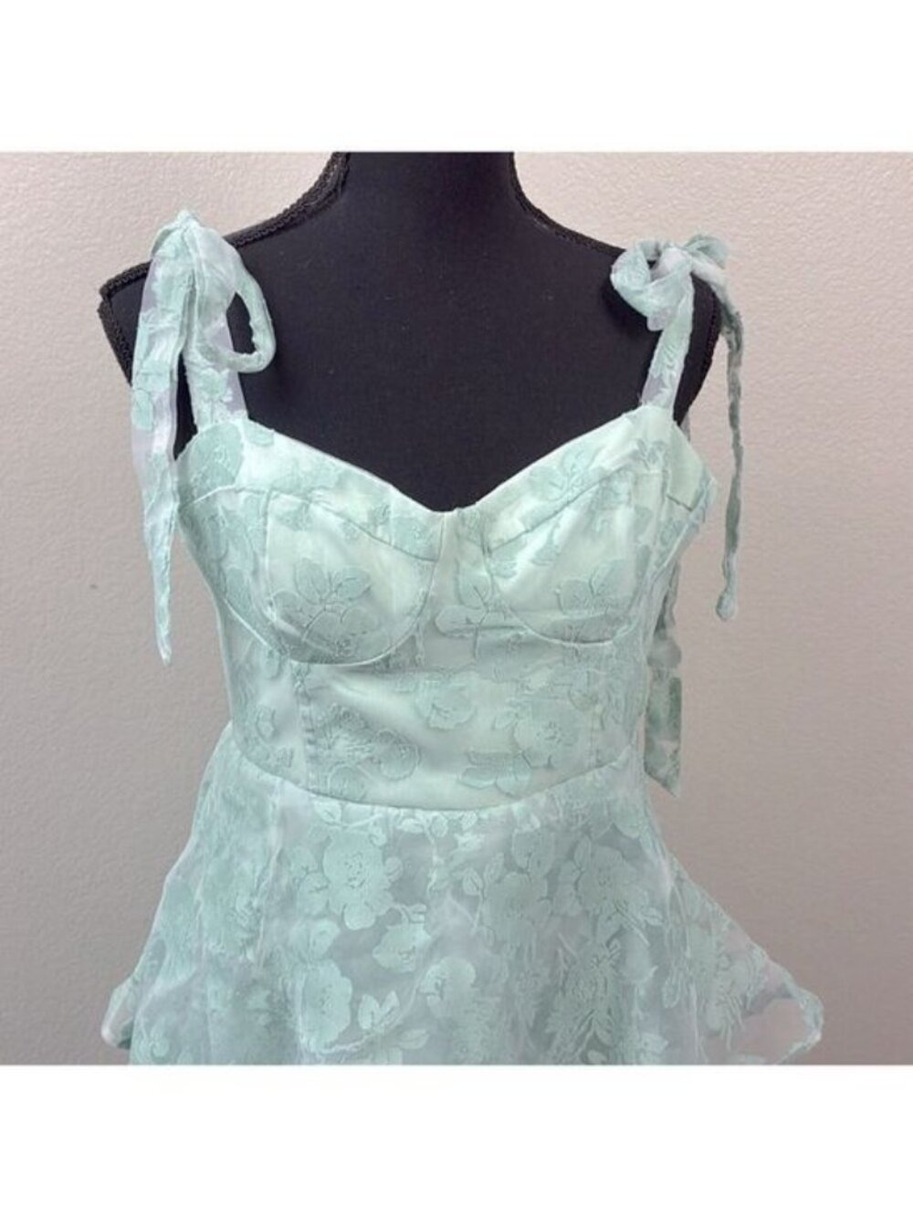 Lulus Glamorous Sweetie Sage Green Burnout Floral Bustier Midi Dress L - Picture 5 of 9